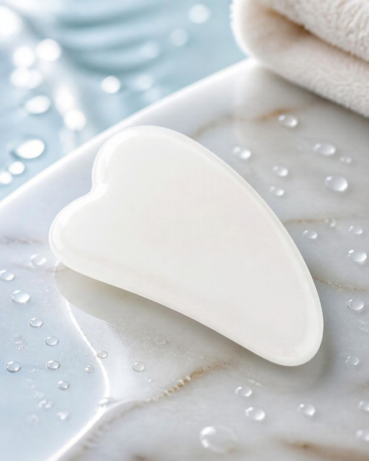 Gua sha visage en pierre blanc marbré, forme cœur