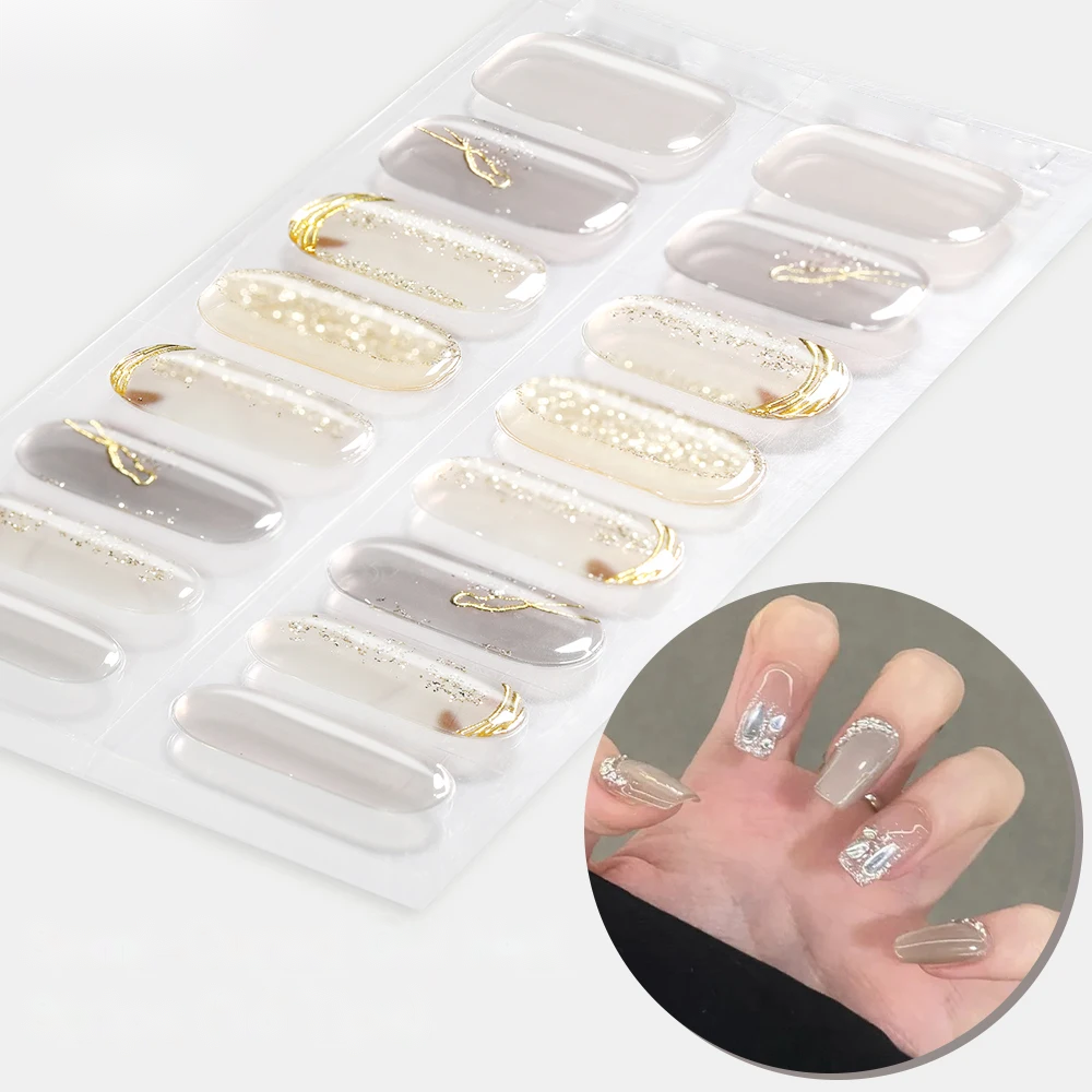 Bandes de vernis semi-permanent autocollantes, coloris nude doré