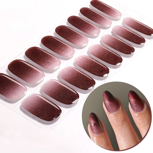 Bandes de vernis semi-permanent autocollantes, coloris bordeaux dégradé nacré