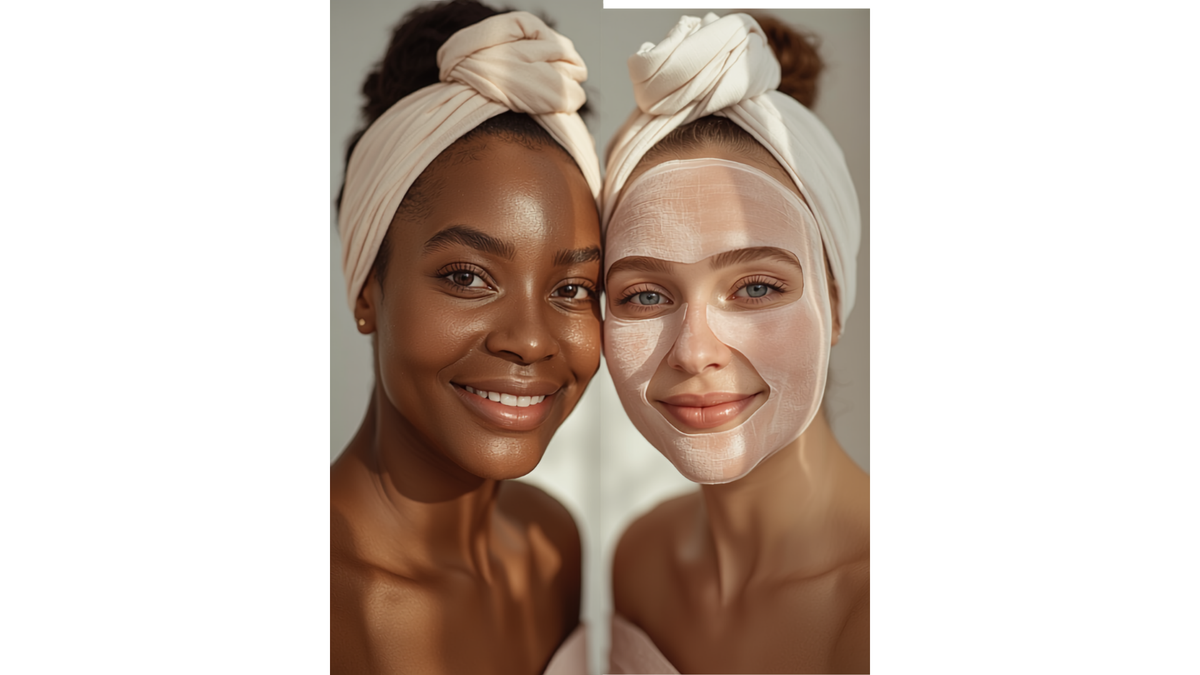 Deux amies portant un masque visage en tissu blanc, de profil