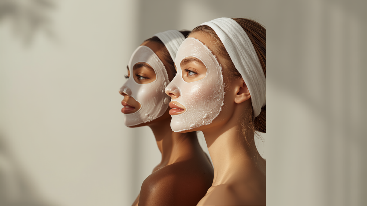 Deux amies portant un masque visage en tissu blanc