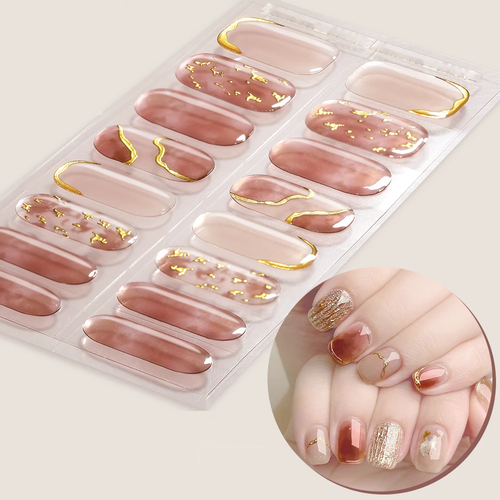 Bandes de vernis semi-permanent autocollantes, coloris rose nude doré
